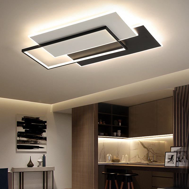 Modern Style Geometry Ceiling Lights Metal 3 Light Ceiling Lamps for Bedroom in Black
