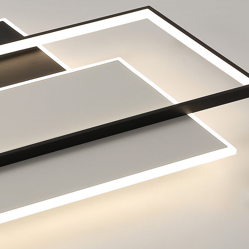 Modern Style Geometry Ceiling Lights Metal 3 Light Ceiling Lamps for Bedroom in Black