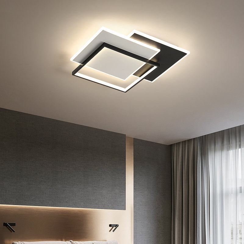 Modern Style Geometry Ceiling Lights Metal 3 Light Ceiling Lamps for Bedroom in Black