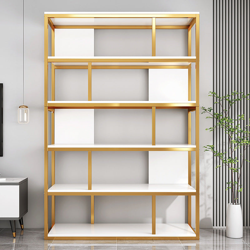 Vertical Metal Frame Etagere Bookshelf Manufactured Wood Shelf Bookcase for Living Room