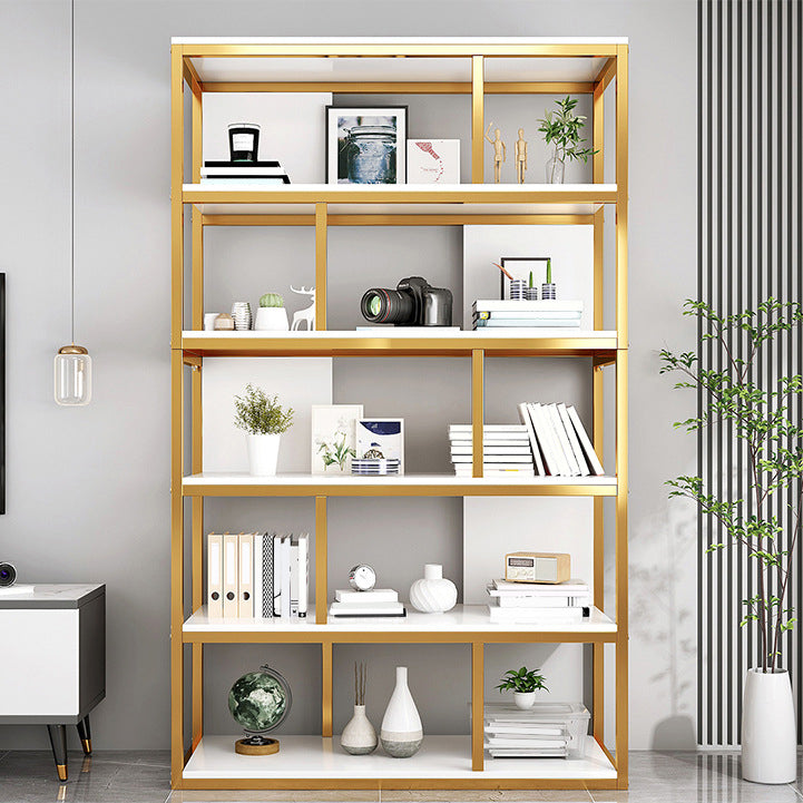 Vertical Metal Frame Etagere Bookshelf Manufactured Wood Shelf Bookcase for Living Room