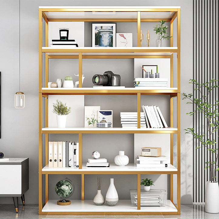 Vertical Metal Frame Etagere Bookshelf Manufactured Wood Shelf Bookcase for Living Room