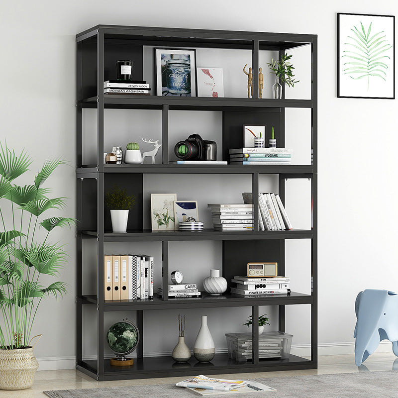 Vertical Metal Frame Etagere Bookshelf Manufactured Wood Shelf Bookcase for Living Room