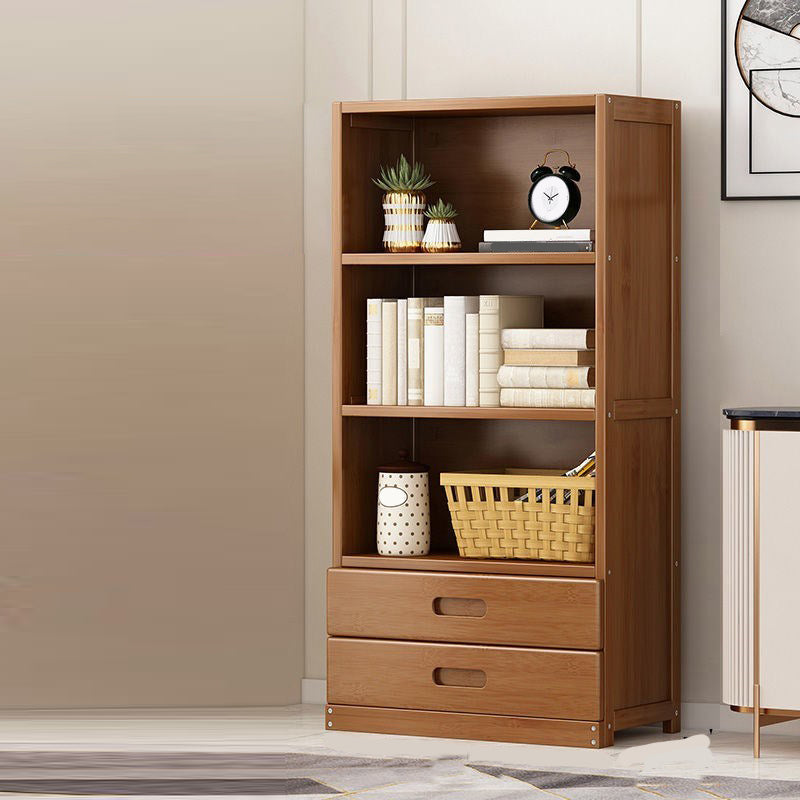 Manufactured Wood Standard Bookshelf Brown Vertical Bookcase with Door and Drawer