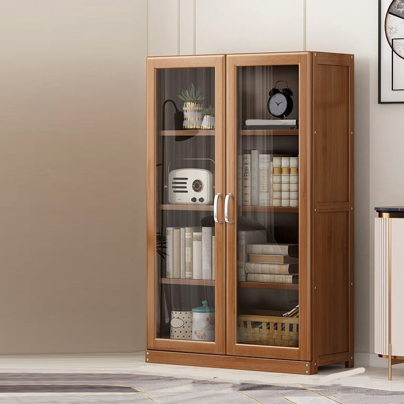 Manufactured Wood Standard Bookshelf Brown Vertical Bookcase with Door and Drawer