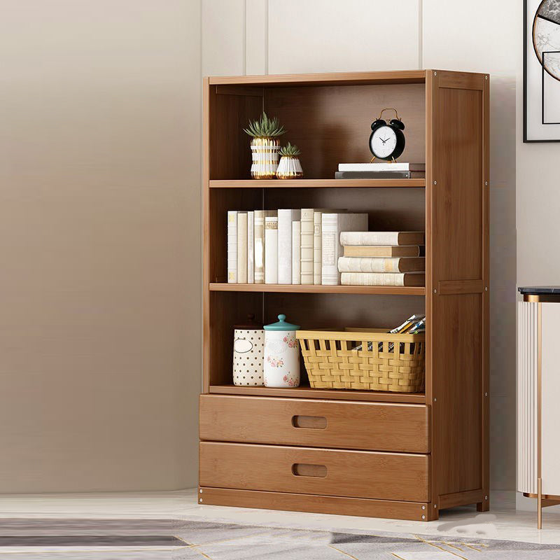 Manufactured Wood Standard Bookshelf Brown Vertical Bookcase with Door and Drawer