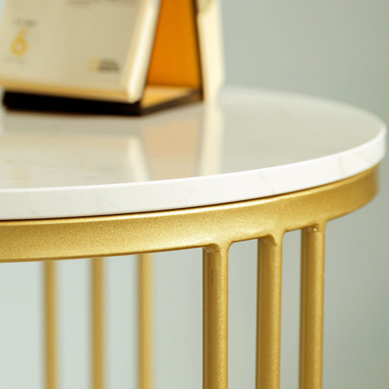 Round Marble Top End Table Modern Black/Golden Frame Base Storage Side Table