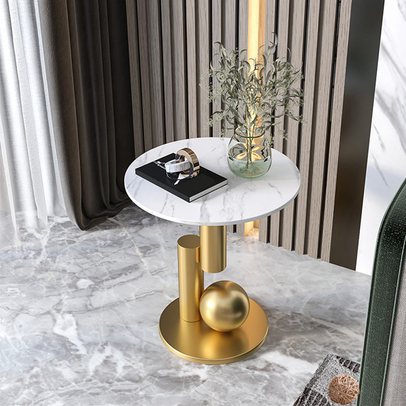 Modern Style Rock Slab Top with Black/gold Metal Work Base Side Table