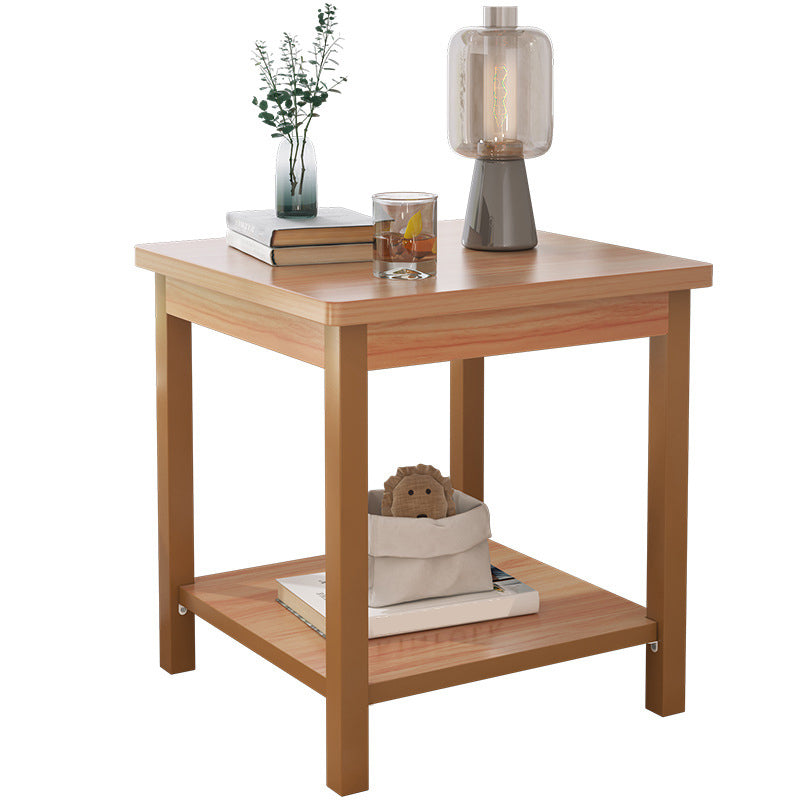 Scandinavian Wooden Geometric Side Table with Storage Shelf in Brown/Natural