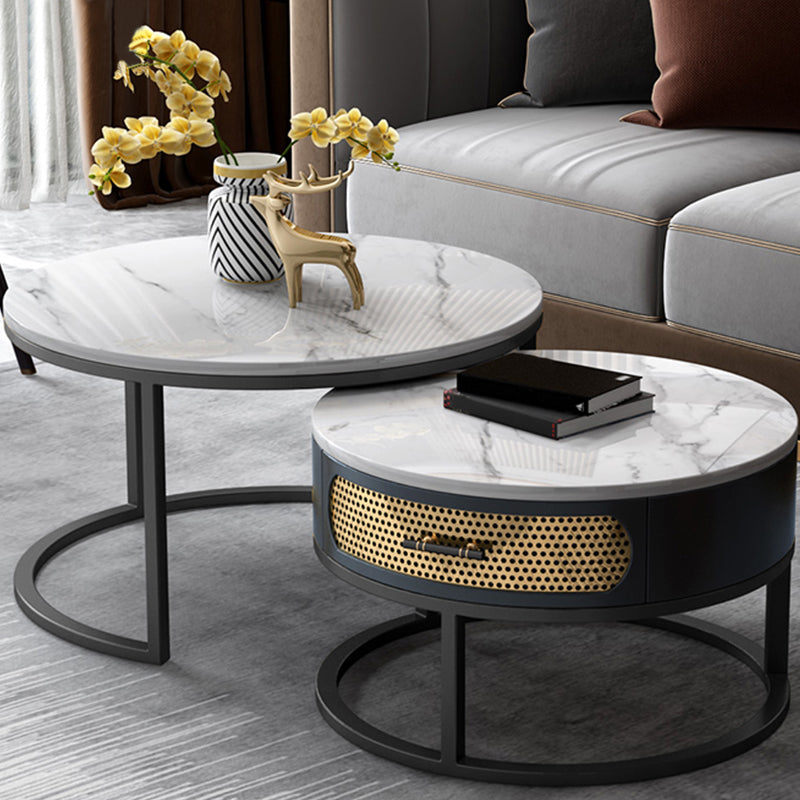 Modern Metal Frame Storage Coffee Table White Slate Round Table