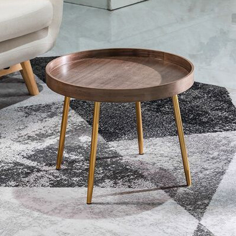 4 Legs Round Coffee Table Modern Wood Coffee Table in Brown/Black