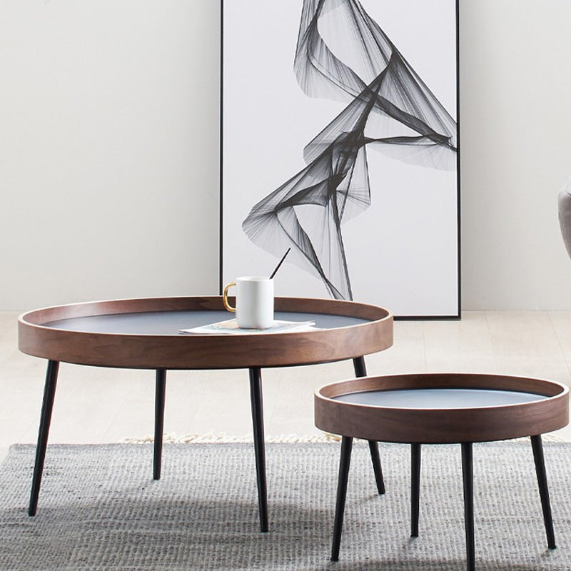 4 Legs Round Coffee Table Modern Wood Coffee Table in Brown/Black