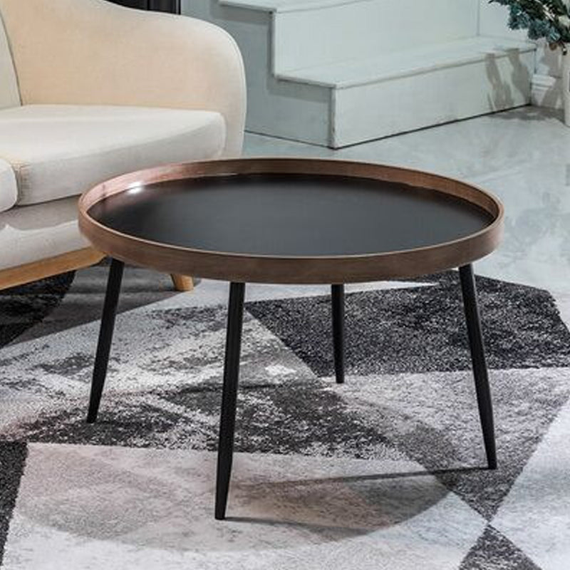 4 Legs Round Coffee Table Modern Wood Coffee Table in Brown/Black