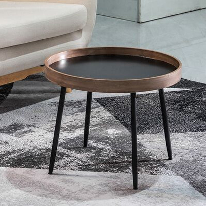 4 Legs Round Coffee Table Modern Wood Coffee Table in Brown/Black