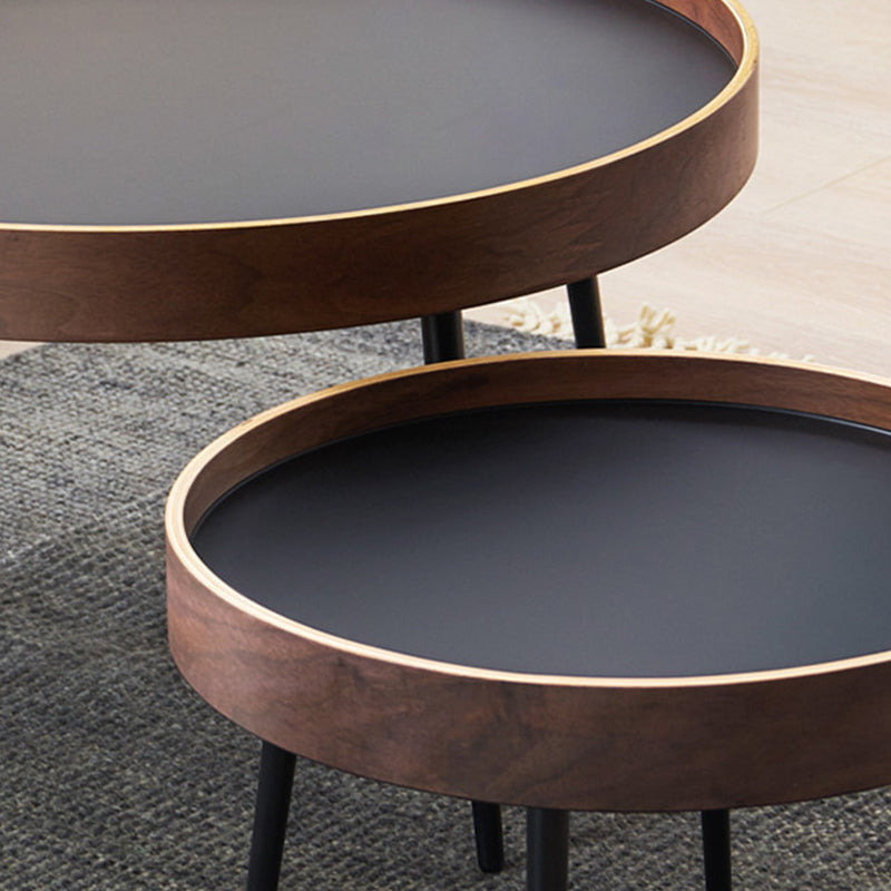 4 Legs Round Coffee Table Modern Wood Coffee Table in Brown/Black