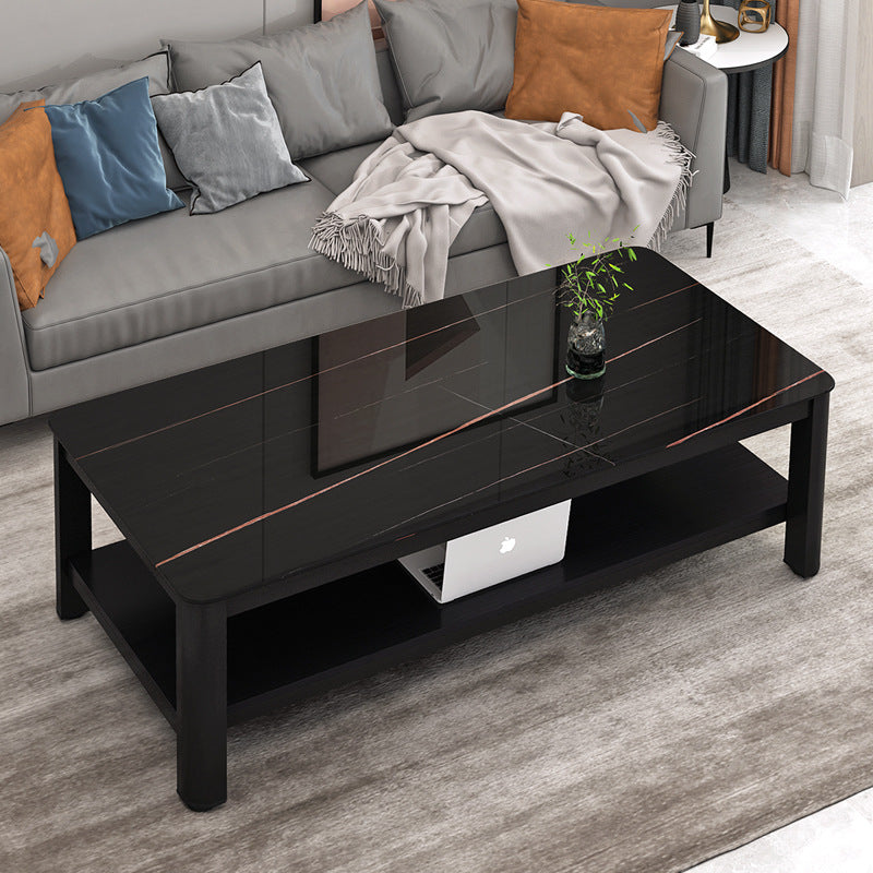 Modern Style White/Black/Grey Rock Rectangular Coffee Table with Slab Top