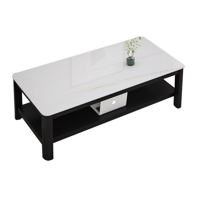 Modern Style White/Black/Grey Rock Rectangular Coffee Table with Slab Top