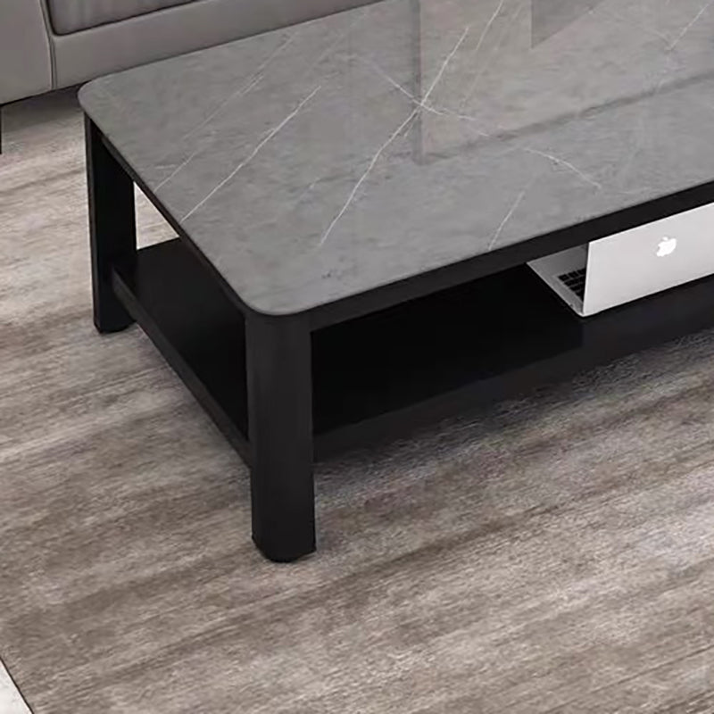 Modern Style White/Black/Grey Rock Rectangular Coffee Table with Slab Top