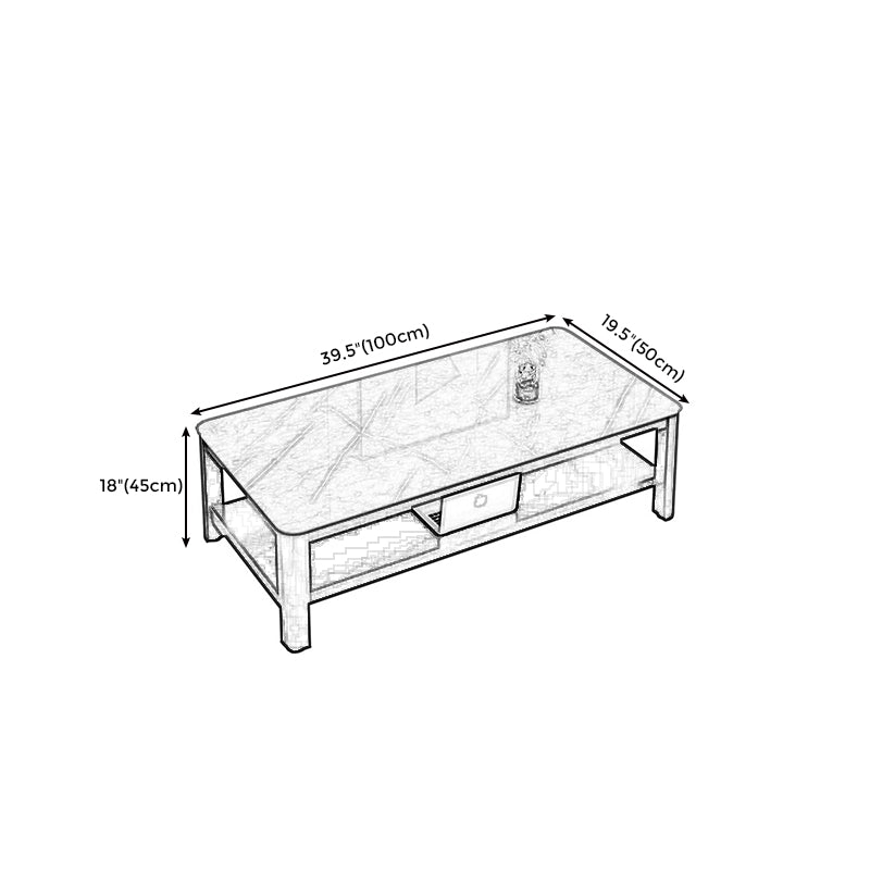 Modern Style White/Black/Grey Rock Rectangular Coffee Table with Slab Top