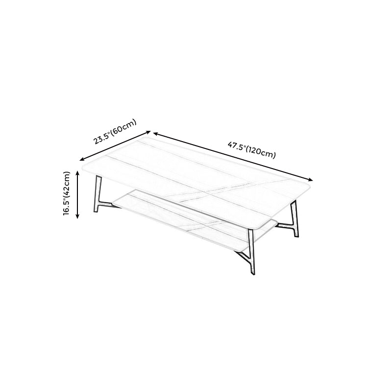 Modern White/Black Rectangle 4 Legs Coffee Table Slate and Metal Table