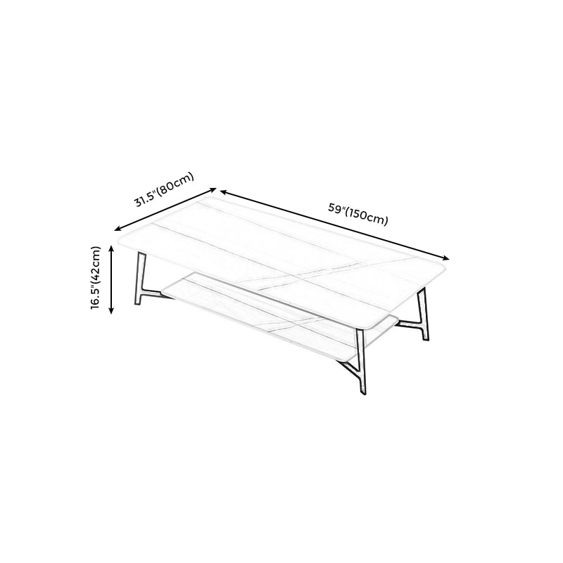 Modern White/Black Rectangle 4 Legs Coffee Table Slate and Metal Table