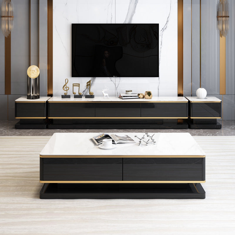 Modern Marble/Glass Block Coffee Table with Drawer Rectangular Cocktail Table