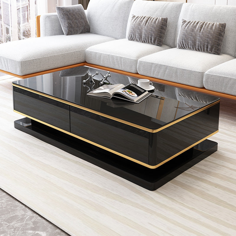 Modern Marble/Glass Block Coffee Table with Drawer Rectangular Cocktail Table