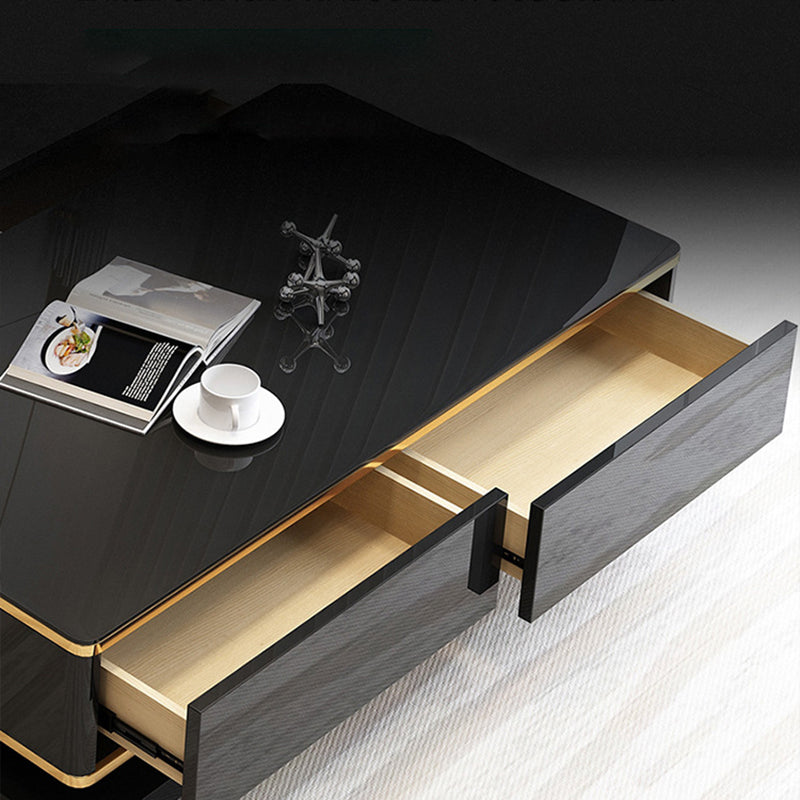 Modern Marble/Glass Block Coffee Table with Drawer Rectangular Cocktail Table