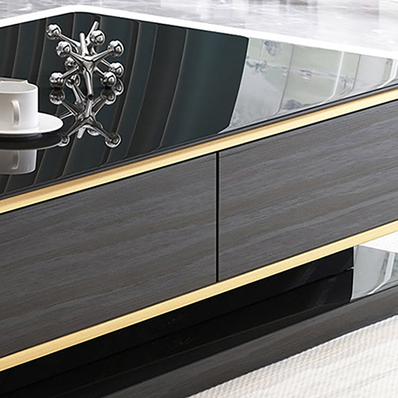 Modern Marble/Glass Block Coffee Table with Drawer Rectangular Cocktail Table