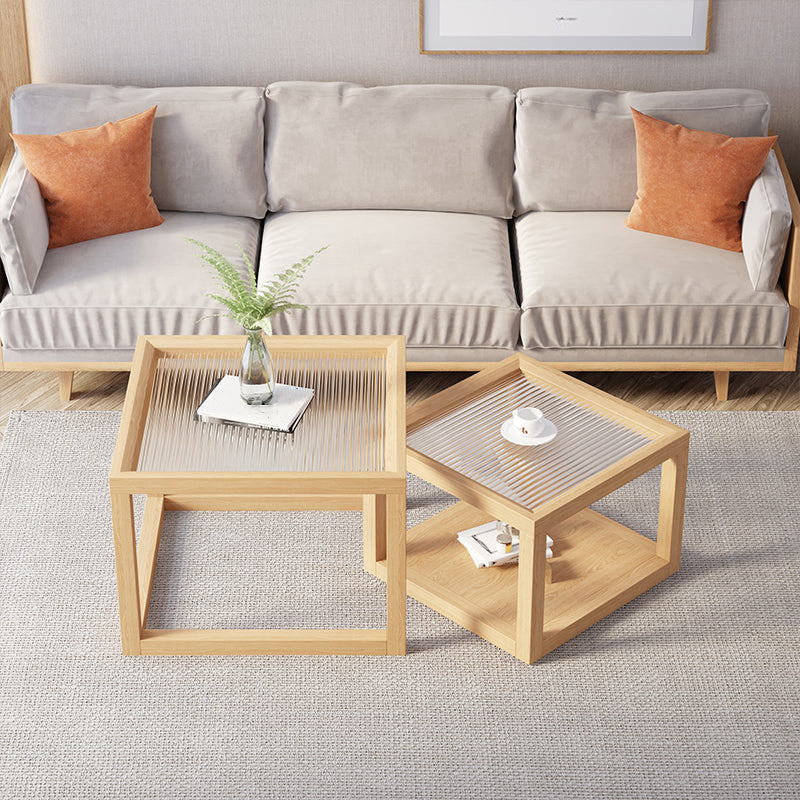 Frame Base Coffee Table Square Natural Wood Cocktail Table with Drawer