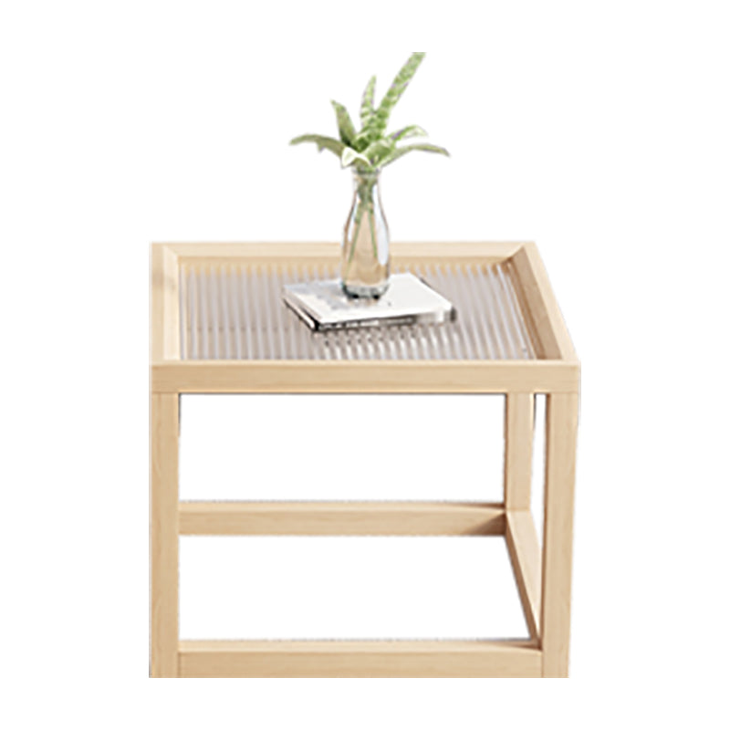 Frame Base Coffee Table Square Natural Wood Cocktail Table with Drawer