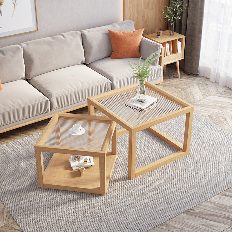 Frame Base Coffee Table Square Natural Wood Cocktail Table with Drawer
