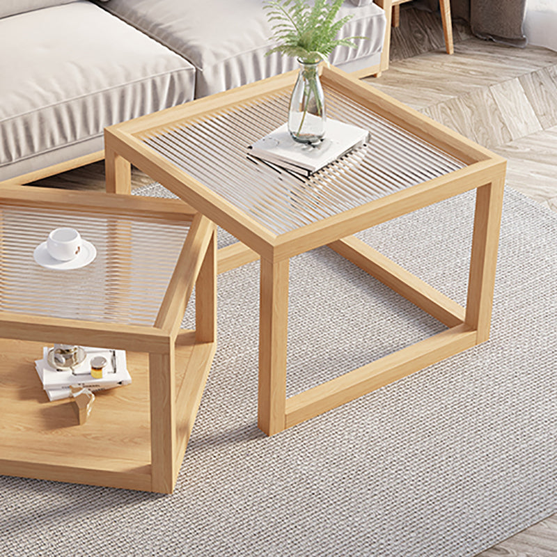 Frame Base Coffee Table Square Natural Wood Cocktail Table with Drawer