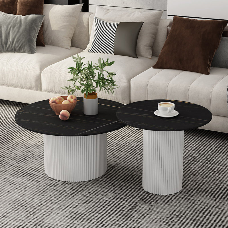 Round White Slate Coffee Table Pedestal 2 Nesting Coffee Table Set