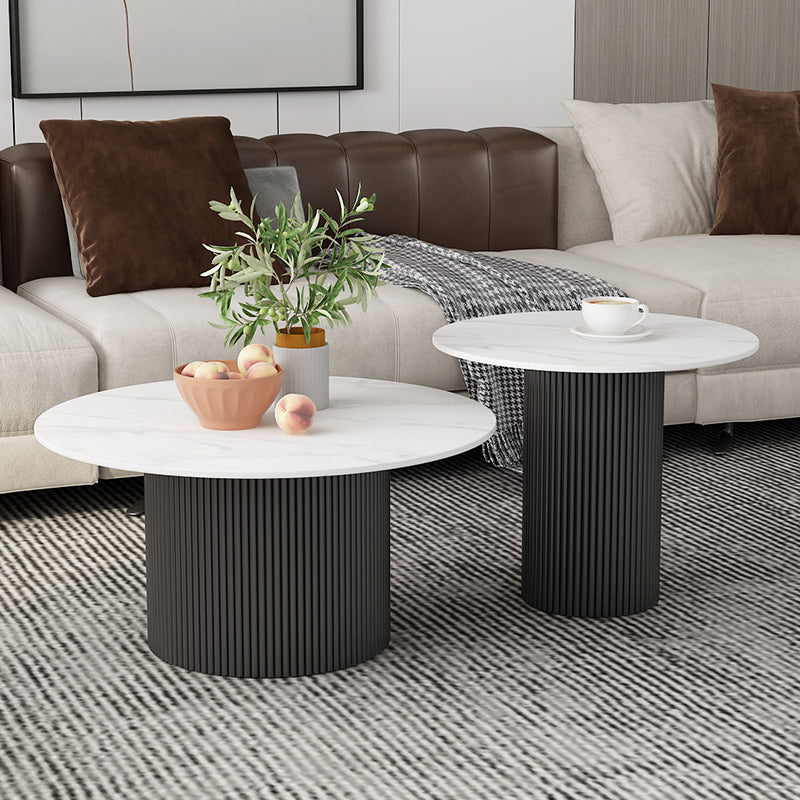 Round White Slate Coffee Table Pedestal 2 Nesting Coffee Table Set