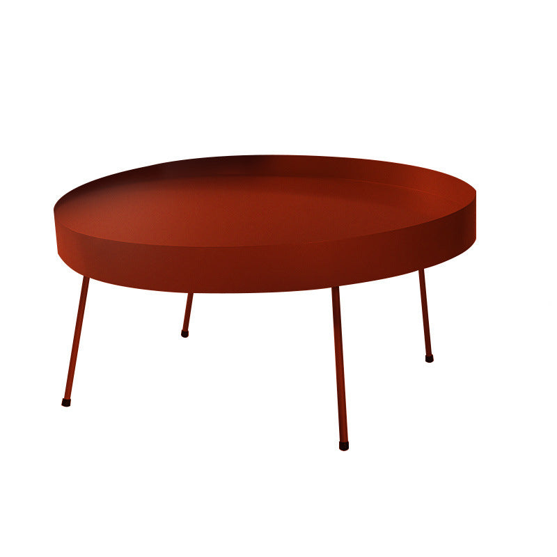 Round with Metal Accents Coffee Table Modern 4 Legs Cocktail Table