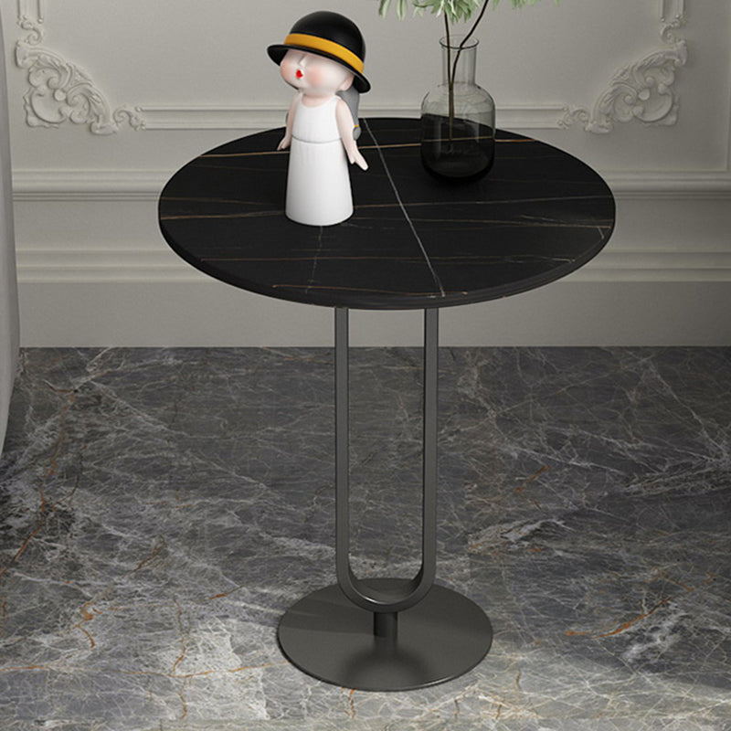 Round Sintered Stone Top End Table 21.6"Tall Pedestal Side Table