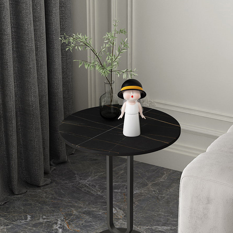 Round Sintered Stone Top End Table 21.6"Tall Pedestal Side Table