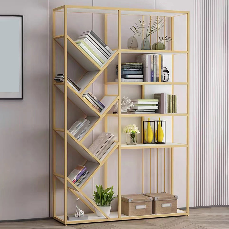 Modern Vertical Etagere Bookshelf Metal Frame Manufactured Wood Shelf Bookcase