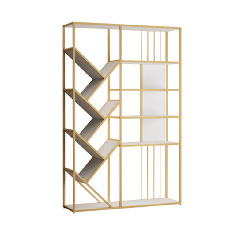 Modern Vertical Etagere Bookshelf Metal Frame Manufactured Wood Shelf Bookcase