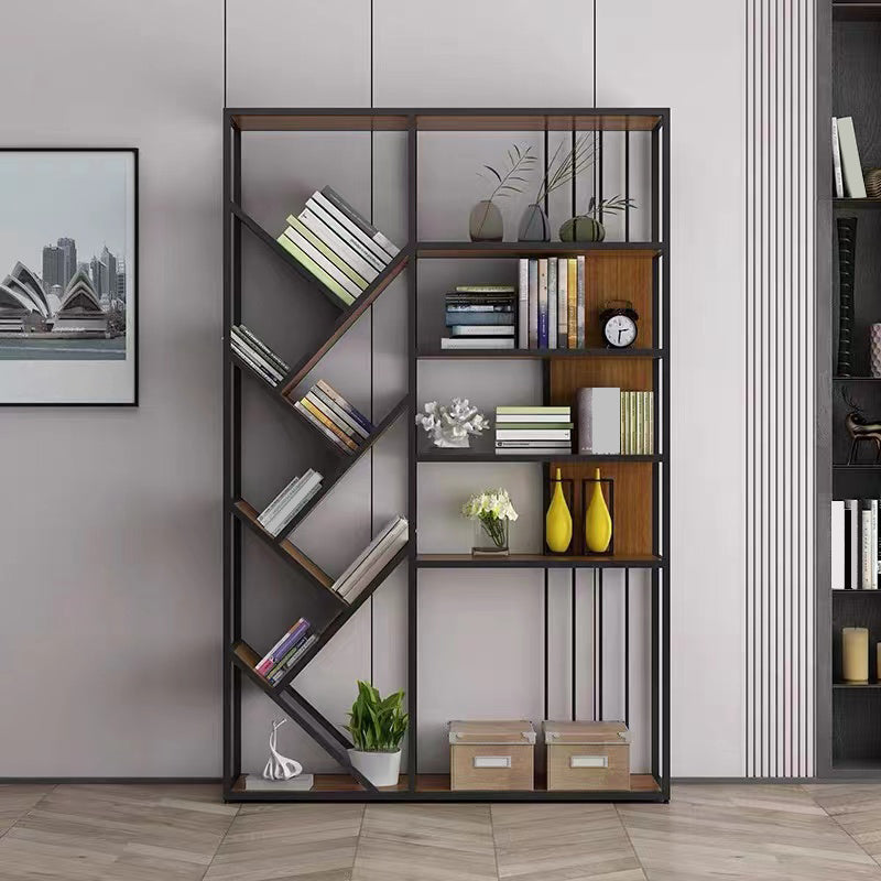 Modern Vertical Etagere Bookshelf Metal Frame Manufactured Wood Shelf Bookcase