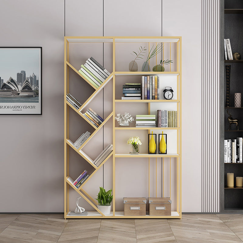 Modern Vertical Etagere Bookshelf Metal Frame Manufactured Wood Shelf Bookcase