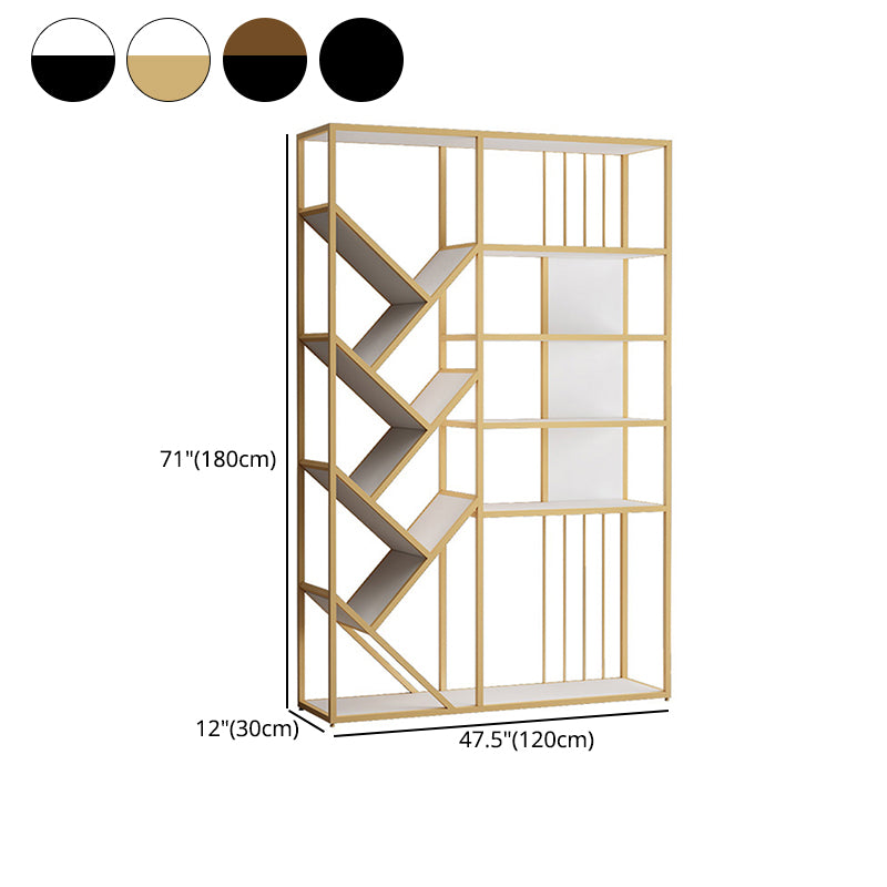 Modern Vertical Etagere Bookshelf Metal Frame Manufactured Wood Shelf Bookcase