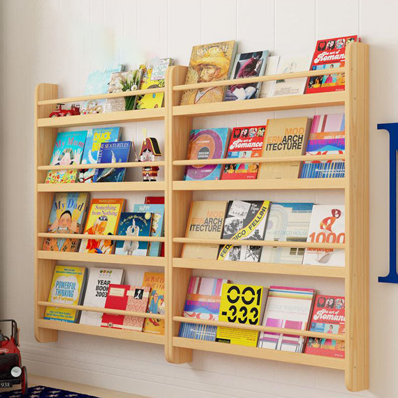 Pine Wood Wall Unit Bookshelf Scandinavian Vertical Bookcase for Home