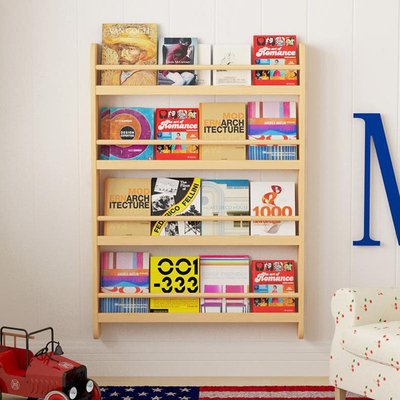 Pine Wood Wall Unit Bookshelf Scandinavian Vertical Bookcase for Home