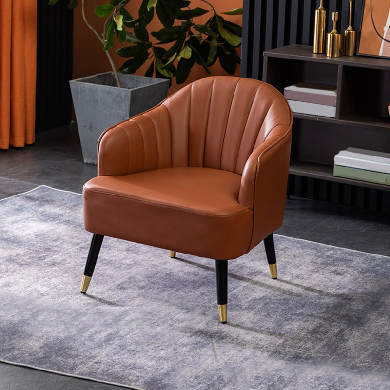 Faux Leather 24.8"Wide Sloped Arms Solid Color Barrel Chair with Basic Four Legs