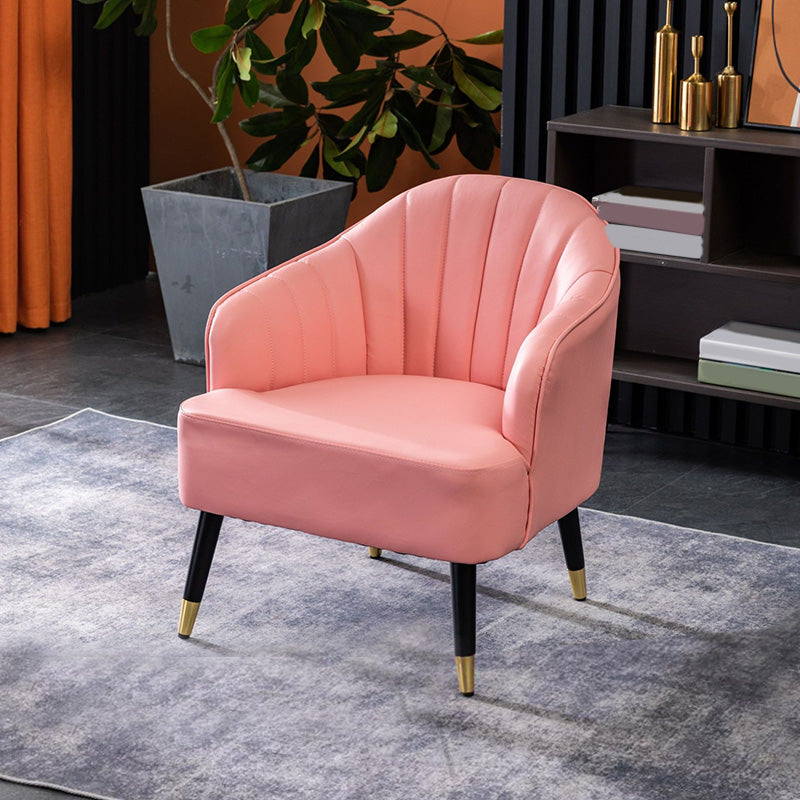Faux Leather 24.8"Wide Sloped Arms Solid Color Barrel Chair with Basic Four Legs
