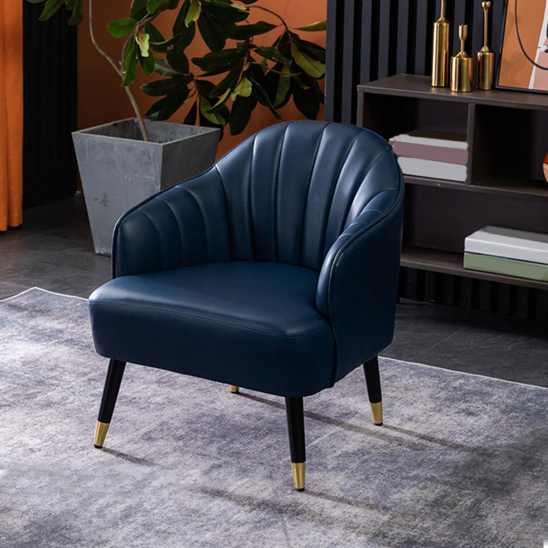 Faux Leather 24.8"Wide Sloped Arms Solid Color Barrel Chair with Basic Four Legs