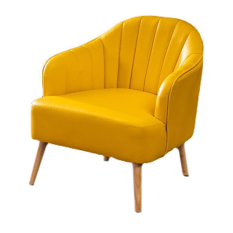 Faux Leather 24.8"Wide Sloped Arms Solid Color Barrel Chair with Basic Four Legs