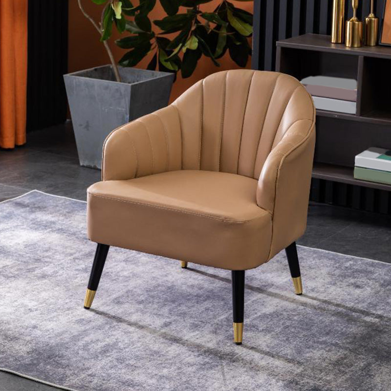 Faux Leather 24.8"Wide Sloped Arms Solid Color Barrel Chair with Basic Four Legs